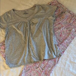 Croft & Barrow Gray Tee with Pink Paisley Accents